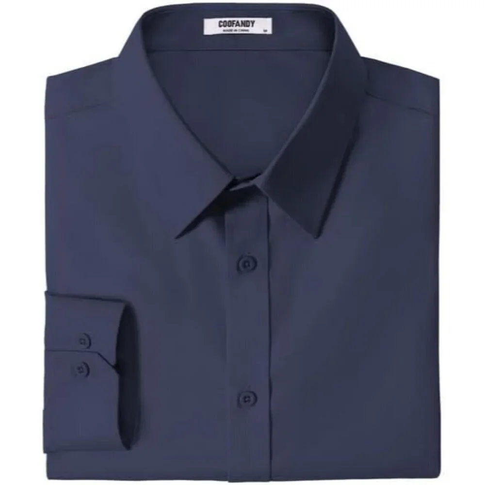 Coofandy Men Navy Blue Long Sleeve Formal Fit Business Button Down Shirts